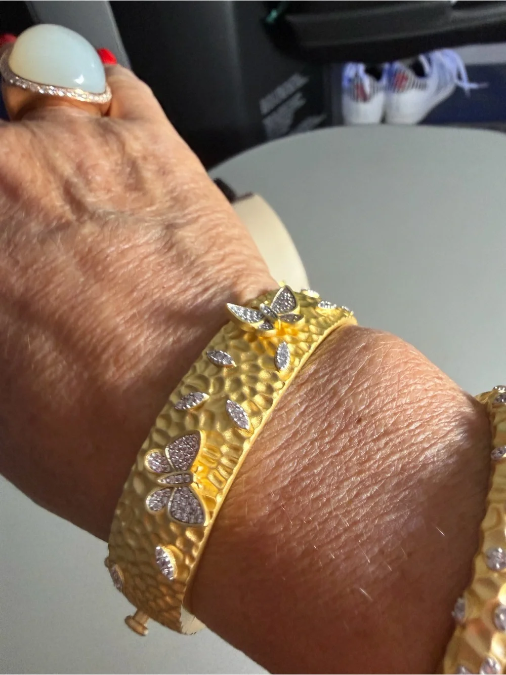 Frida Rothman Matte Gold over 925 Butterfly Bangle Bracelet with Crystal Accent
